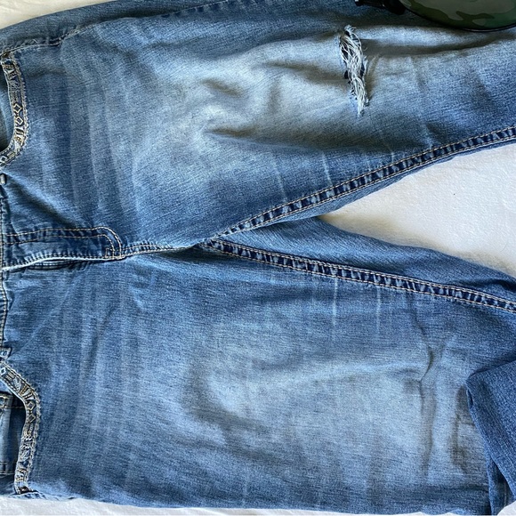 Dark wash Faded Glory Pants Womens 20W Denim Boyfriend Distressed Comfy Slim - Picture 4 of 7